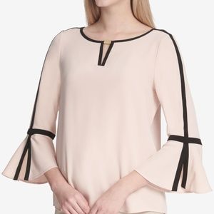 Calvin Klein Contrast Trim Bell-Sleeve Top Pink